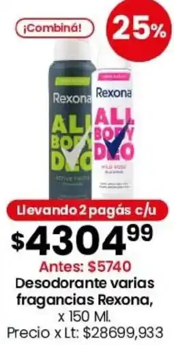 Coto Rexona desodorante varias fragancias oferta
