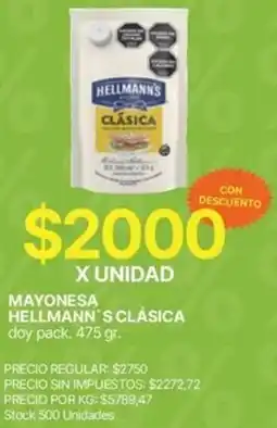 Supermercados Vea Hellmann's mayonesa clásica doy pack. oferta