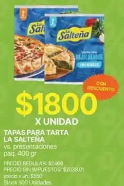 Supermercados Vea La saltena tapas para tarta vs. presentaciones paq oferta