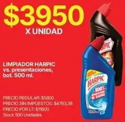 Supermercados Vea Harpic limpiador vs. presentaciones, bot. oferta