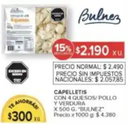Carrefour Market Bulnez capelletis con 4 quesos/pollo y verdura oferta