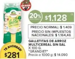 Carrefour Market Grandiet galletitas de arroz multicereal sin sal oferta