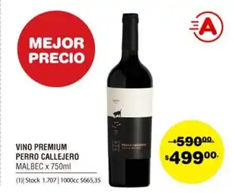 Atomo Conviene Vino Premium Perro Callejero Malbec x 750ml oferta