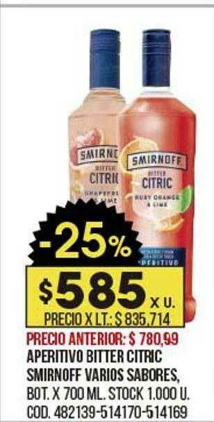 Coto Aperitivo Bitter Citric Smirnoff Varios Sabores oferta