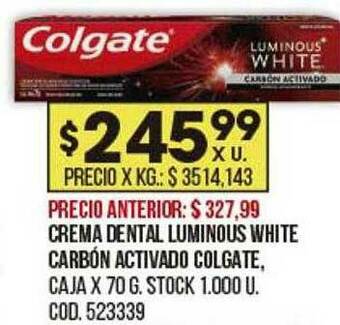 Coto Crema Dental Luminous White Carbón Activado Colgate oferta