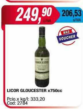 Maxiconsumo Licor Gloucester oferta