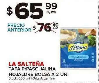 Carrefour Maxi La Salteña Tapa P Pascualina Hojaldre Bolsa X 2 Uni oferta