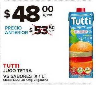 Carrefour Maxi Tutti Jugo Tetra Vs Sabores X 1 Lt oferta