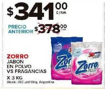 Carrefour Maxi Zorro Jabon En Polvo Vs Fragancias x 3kg oferta