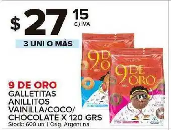 Carrefour Maxi 9 De Oro Galletitas Anillitos Vainilla Cococ Chocolate X 120grs oferta
