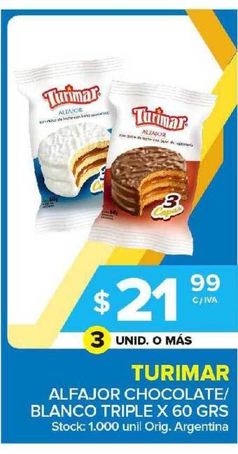 Turimar Alfajor Chocolate Blanco Triple X 60grs