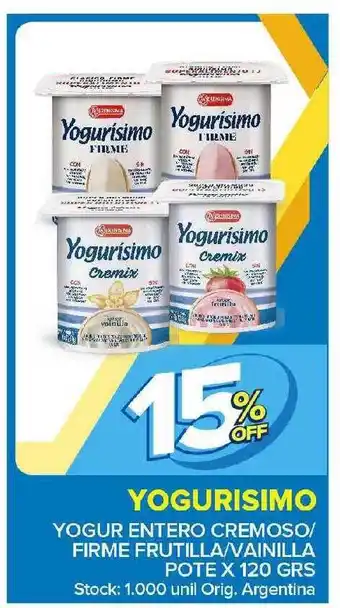 Carrefour Maxi Yogurismo Yogur Entero Cremoso Frime Frutilla Vainilla Pote X 120grs oferta