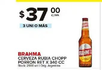 Carrefour Maxi Brahma Cerveza Rubia Chopp Porron Ret x 340cc oferta