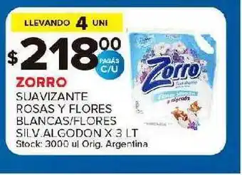 Carrefour Maxi Zorro Suavizante Rosas Y Flores Blancas Flores Silv. Algodon x 3lt oferta