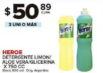 Carrefour Maxi Heroe Detergente Limon Aloe Vera Glicerina X 750cc oferta