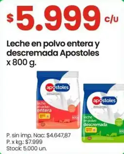 Changomas Apostoles leche en polvo entera y descremada oferta