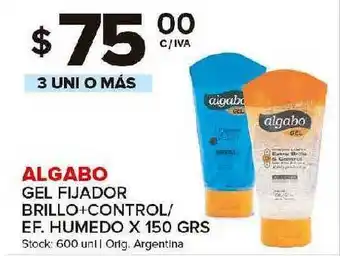 Carrefour Maxi Algabo Gel Fijador Brillo+control Ef. Humedo x 150grs oferta