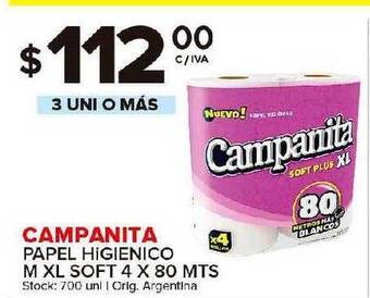 Carrefour Maxi Campanita Papel Higienico M Xl Soft 4 X 80 Mts oferta