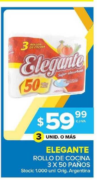 Carrefour Maxi Elegante Rollo De Cocina 3 X 50 Paños oferta