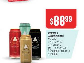 Makro Cerveza Andes Origen 6u x 473ml oferta