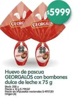 Supermercados Buenos Días Georgalos huevo de pascua con bombones dulce de leche oferta