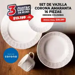 Supermayorista Vital Set de vajilla corona amaranta oferta