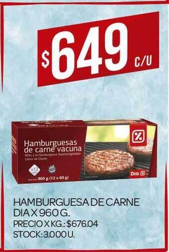 Supermercados DIA Hamburguesa De Carne Dia x 960g oferta