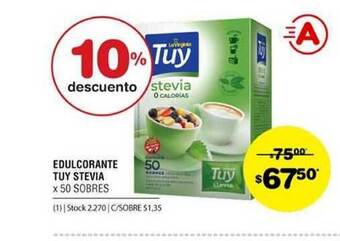 Atomo Conviene Edulcorante Tuy Stevia x 50 sobres oferta