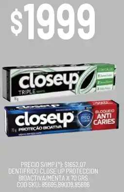 Supermercados Yaguar Close up dentifrico proteccion bioactiva/menta oferta