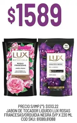 Supermercados Yaguar Lux jabon de tocador liquido rosas francesas/orquidia negra d/p oferta