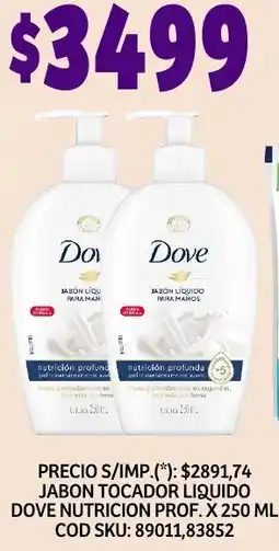 Supermercados Yaguar Dove jabon tocador liquido nutricion prof. oferta