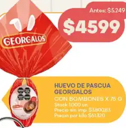 Supermercados Tadicor Georgalos huevo de pascua con bombones oferta