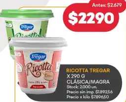 Supermercados Tadicor Tregar ricotta clásica/magra oferta