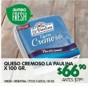 Jumbo Queso cremoso la paulina 100g oferta