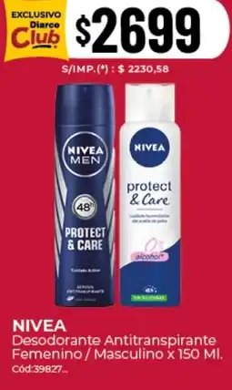 Diarco Nivea desodorante antitranspirante femenino / masculino oferta