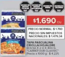 Carrefour Carrefour classic tapa pascualina criolla/hojaldre bolsa oferta