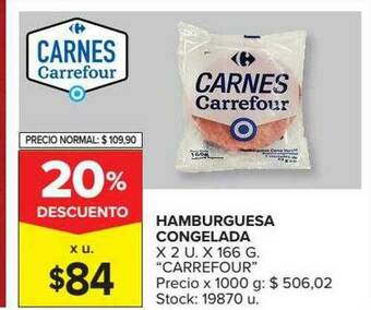 Carrefour Market Hamburguesa Congelada Carrefour 20% Descuento oferta