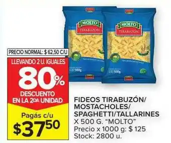 Carrefour Market Fideos Tirabuzón Mostacholes Spaghetti Tallarines Llevando 2 U. Iguales 80% Descuento En La 2da Unidad oferta