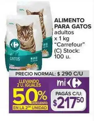 Carrefour Market Alimento Para Gatos Carrefour Llevando 2 U. Iguales 50% Descuento En La 2da Unidad oferta