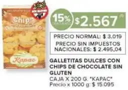 Carrefour Kapac galletitas dulces con chips de chocolate sin gluten caja oferta