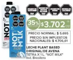 Carrefour Not milk leche plant based original/de avena tetra oferta