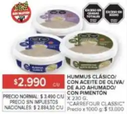 Carrefour Carrefour classic hummus clásico con aceite de oliva/ de ajo ahumado con pimenton oferta