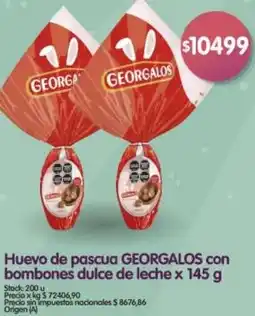 Supermercados Buenos Días Georgalos huevo de pascua con bombones dulce de leche oferta