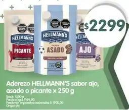 Supermercados Buenos Días Hellmann's aderezo sabor ajo, asado o picante oferta