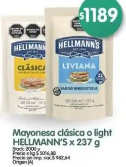 Supermercados Buenos Días Hellmann's mayonesa clásica o light oferta