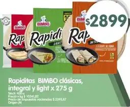 Supermercados Buenos Días Bimbo rapiditas clásicas, integral y light oferta