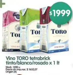 Supermercados Buenos Días Toro vino tetrabrick tinto/blanco/rosado oferta