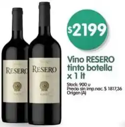 Supermercados Buenos Días Resero vino tinto botella oferta