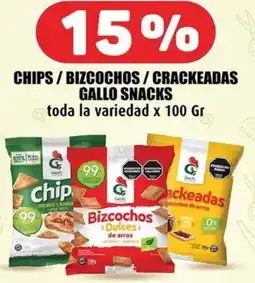 Makro Chips/bizcochos/crackeadas gallo snacks toda la variedad oferta