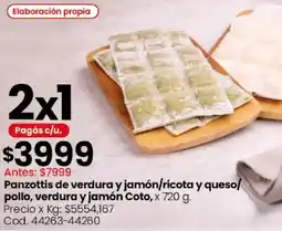 Coto Coto panzottis de verdura y jamón/ricota y queso/ pollo, verdura y jamón oferta
